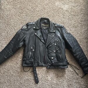 Rare 1960s Leather Biker Jacket by American Top Motorcycle Style w/ GBELL Zipper